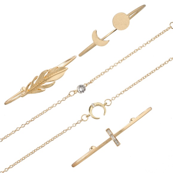 Dainty Preppy Boho Gold 5 pc Bracelet Set - Picture 3 of 4